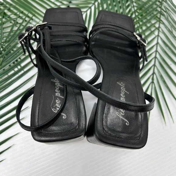 Free People Niki Black Leather Strappy Open Toe Ankle Strap Sandals Size 37 - Picture 9 of 13